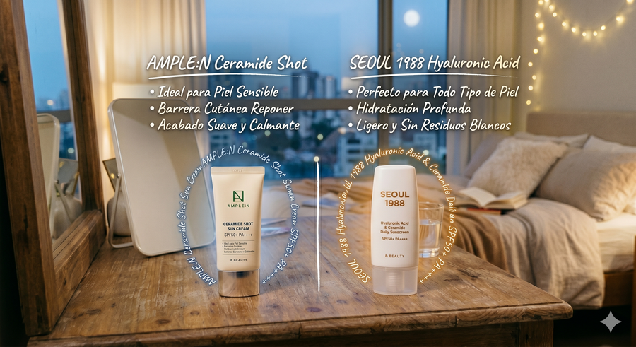 Comparativa protector solar coreano AMPLE:N vs Seoul 1988 cuál elegir K-beauty Chile