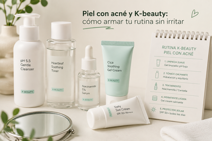Rutina K-beauty para piel con acné skincare coreano suave que calma hidrata sin irritar Chile