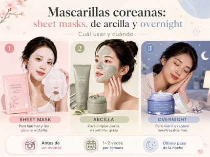 Tipos de mascarillas coreanas sheet mask arcilla y overnight cuál usar y cuándo K-beauty
