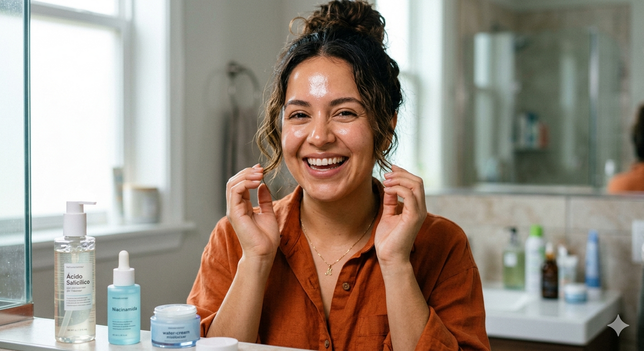 Korean skincare products for oily skin with lightweight gel textures and oil control ingredients