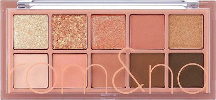 Paleta Sombras rom&nd con tonos románticos y efecto glow para maquillaje natural y sofisticado.