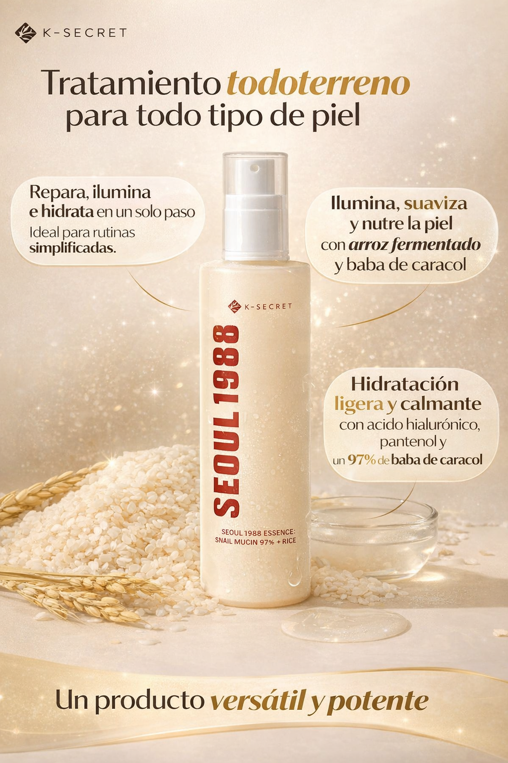 SEOUL 1988 Essence Snail Mucin 97% — textura esencia reparadora hidratante skincare coreano