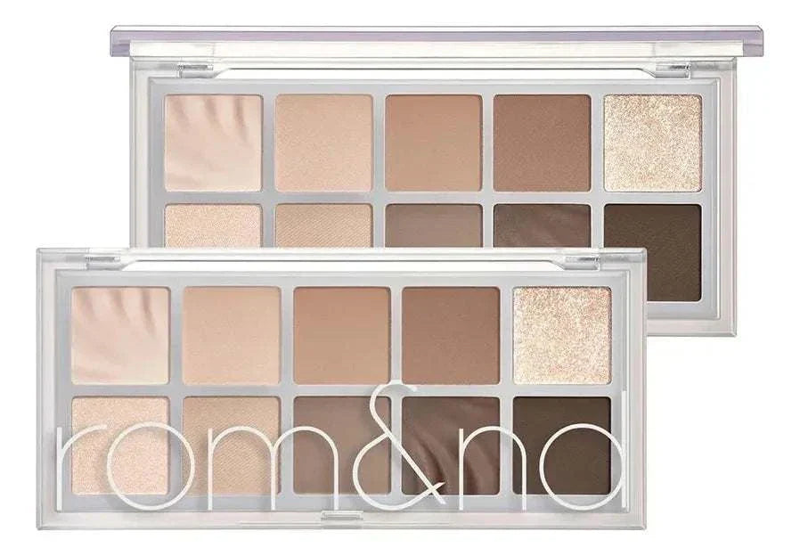 Paleta de sombras rom&nd con tonos suaves y efecto glow para maquillaje romántico y natural