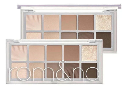 Paleta de sombras rom&nd con tonos suaves y efecto glow para maquillaje romántico y natural