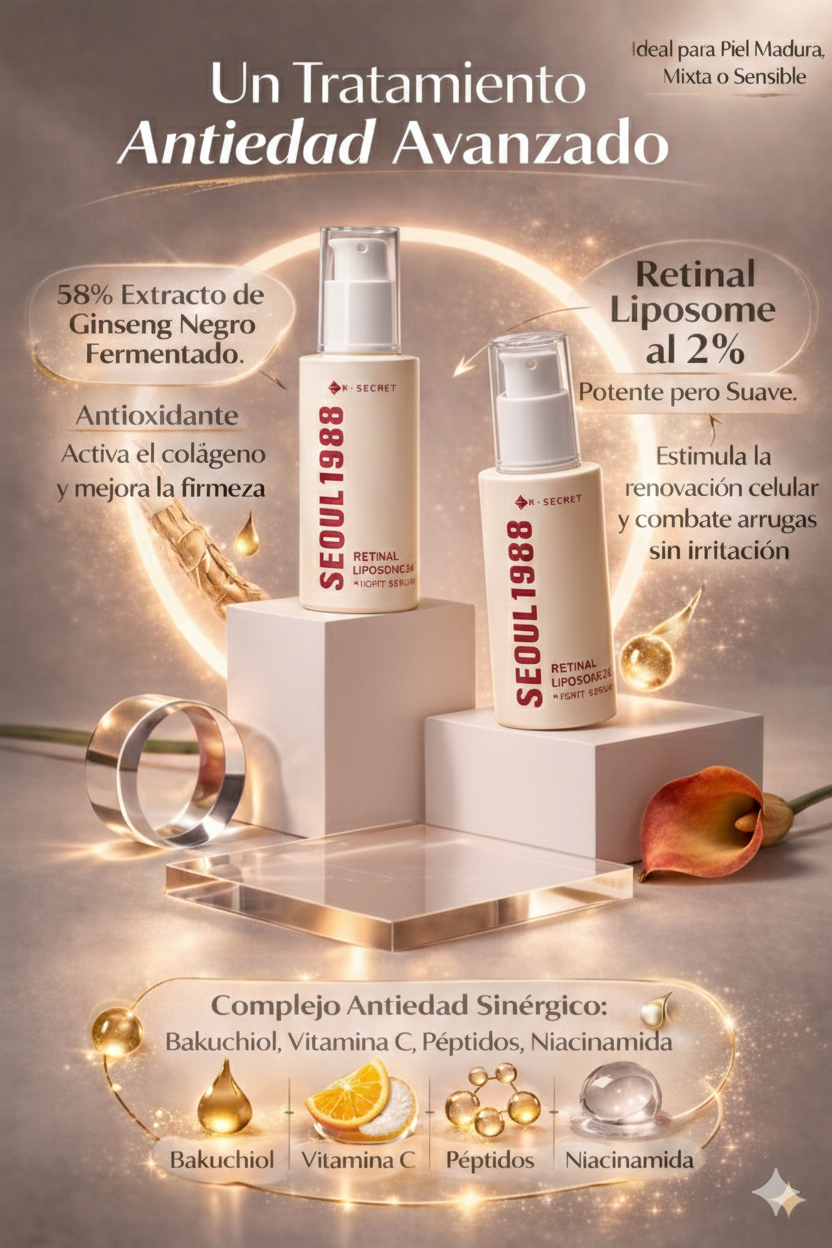 Seoul 1988 Retinal Liposome 2% serum bottle with black ginseng and collagen for anti-aging and skin repair