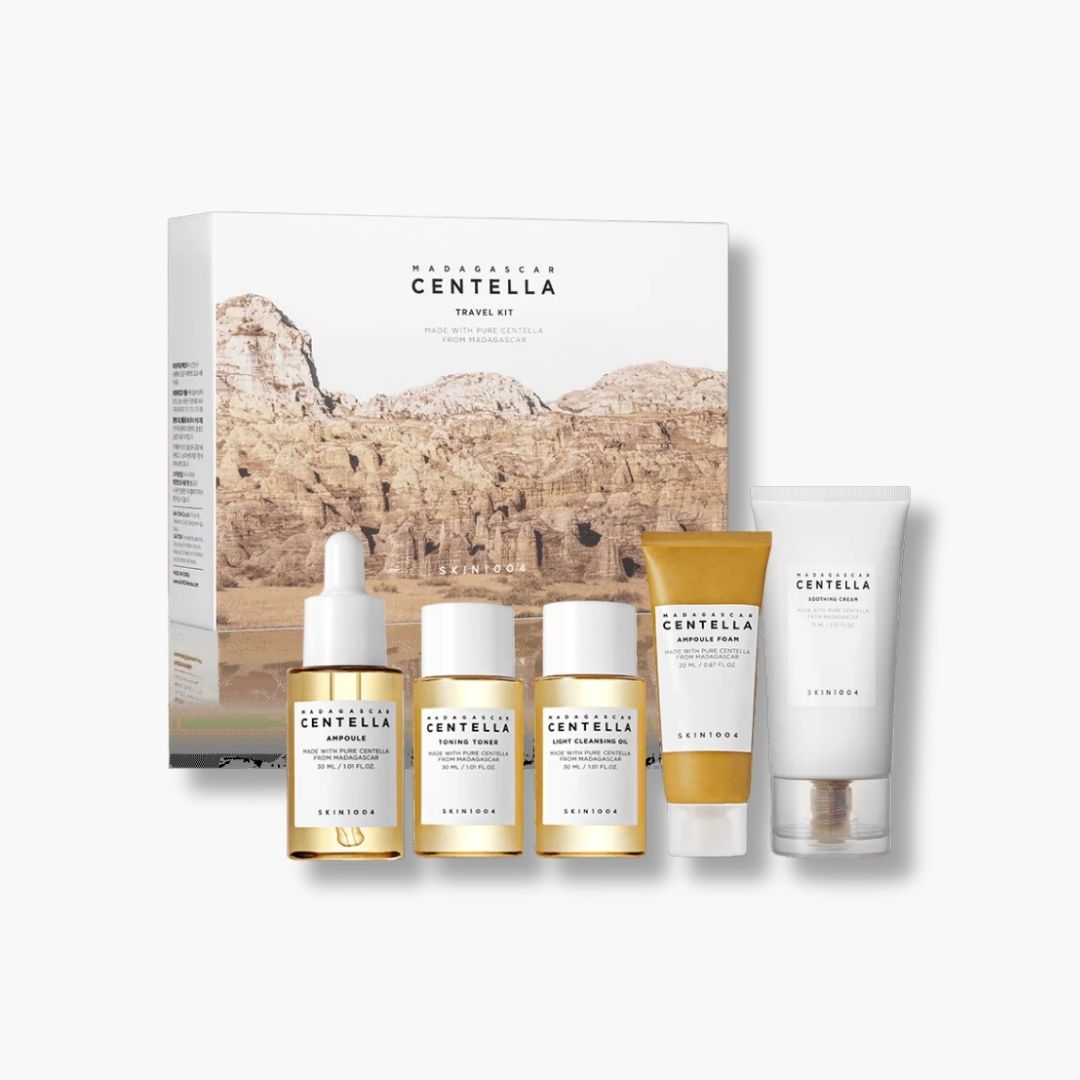 Set Skin1004 Madagascar Centella con cinco minis para cuidado facial portátil y piel radiante en viajes
