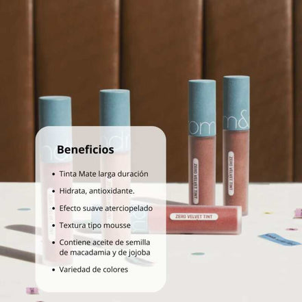 ROM&ND Zero Velvet Tint — labial mate aterciopelado coreano de larga duración Chile