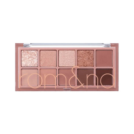Paleta de sombras rom&nd con tonos vibrantes y efecto glow para maquillaje natural y sofisticado