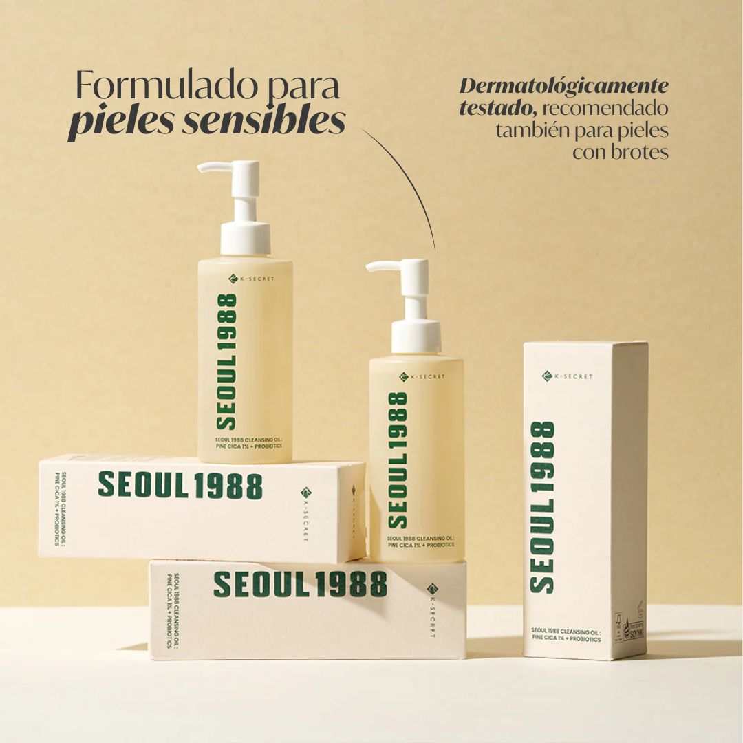 Frasco de 150 ml de aceite de limpieza Seoul 1988 Pine Cica con probióticos para piel sensible