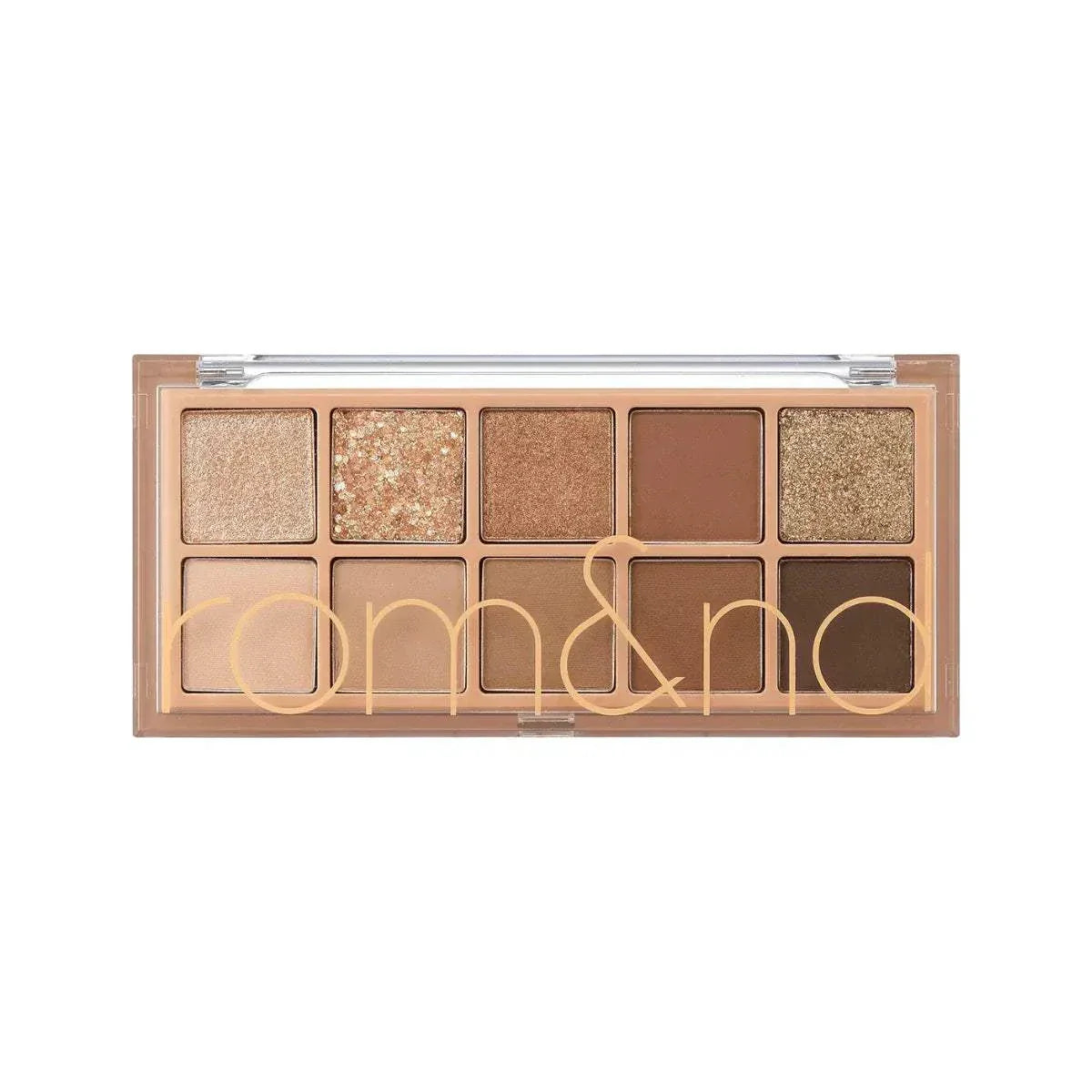 Paleta de sombras rom&nd con tonos pigmentados y efecto glow para un maquillaje natural y sofisticado